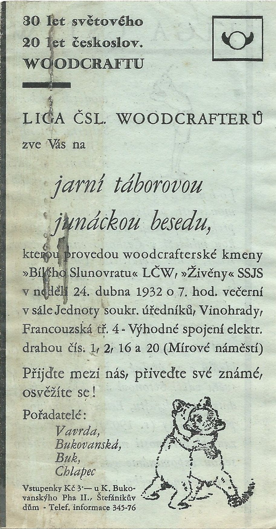Letáček besedy z jara 1932