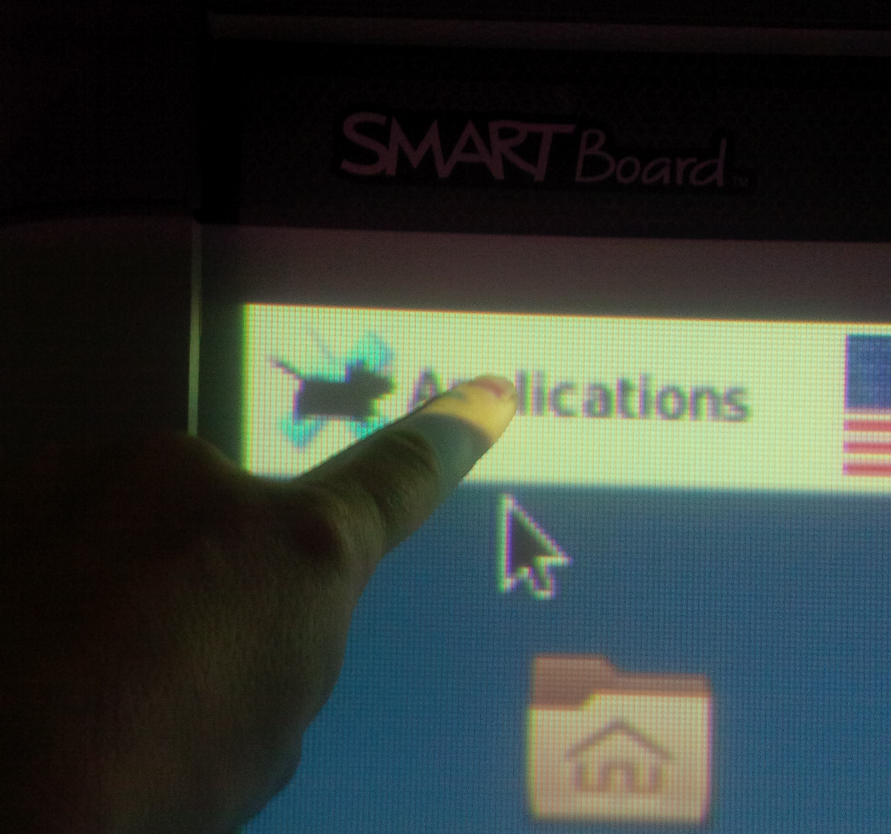 Pozice kurzoru u nezkalibrovaného smartboardu