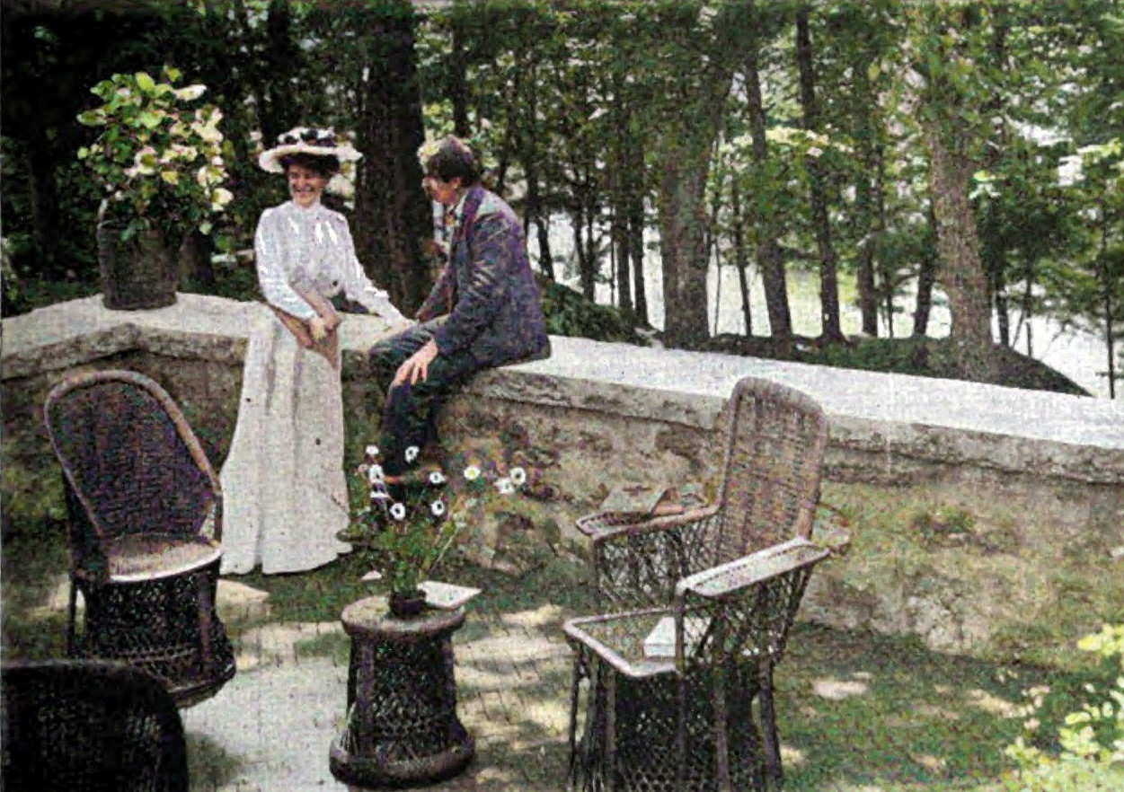 Mr. and Mrs. Seton on the terrace at Wyndygoul